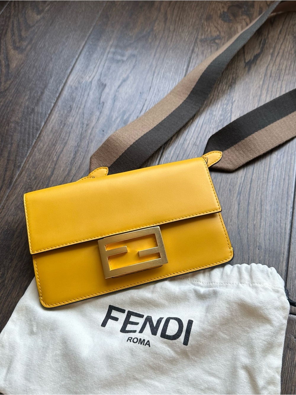 Fendi Yellow Smooth Leather Baguette Mini Shoulder Bag